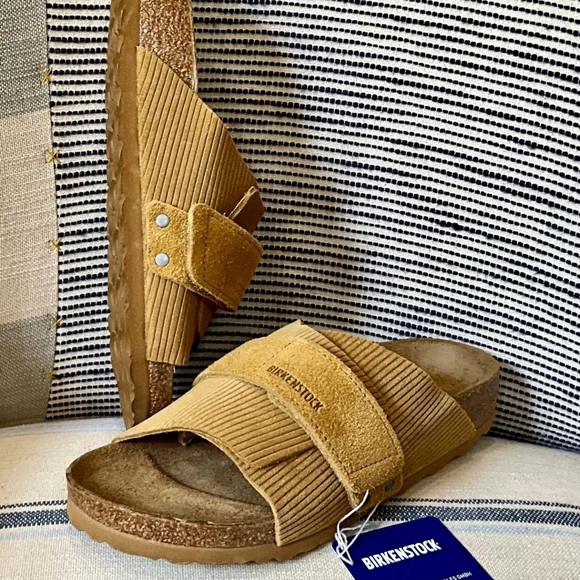 Birkenstock Kyoto Slide Sandal Suede Embossed Corduroy Cork Brown - Picture 3 of 6